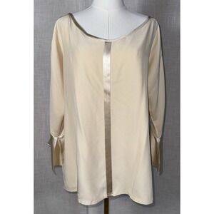 Emmelle Design USA 100% Silk Blouse Tunic Top Cream Bell Sleeve Dress Women's 2